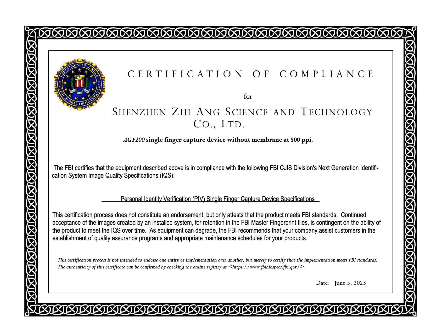 FAP20 certificate