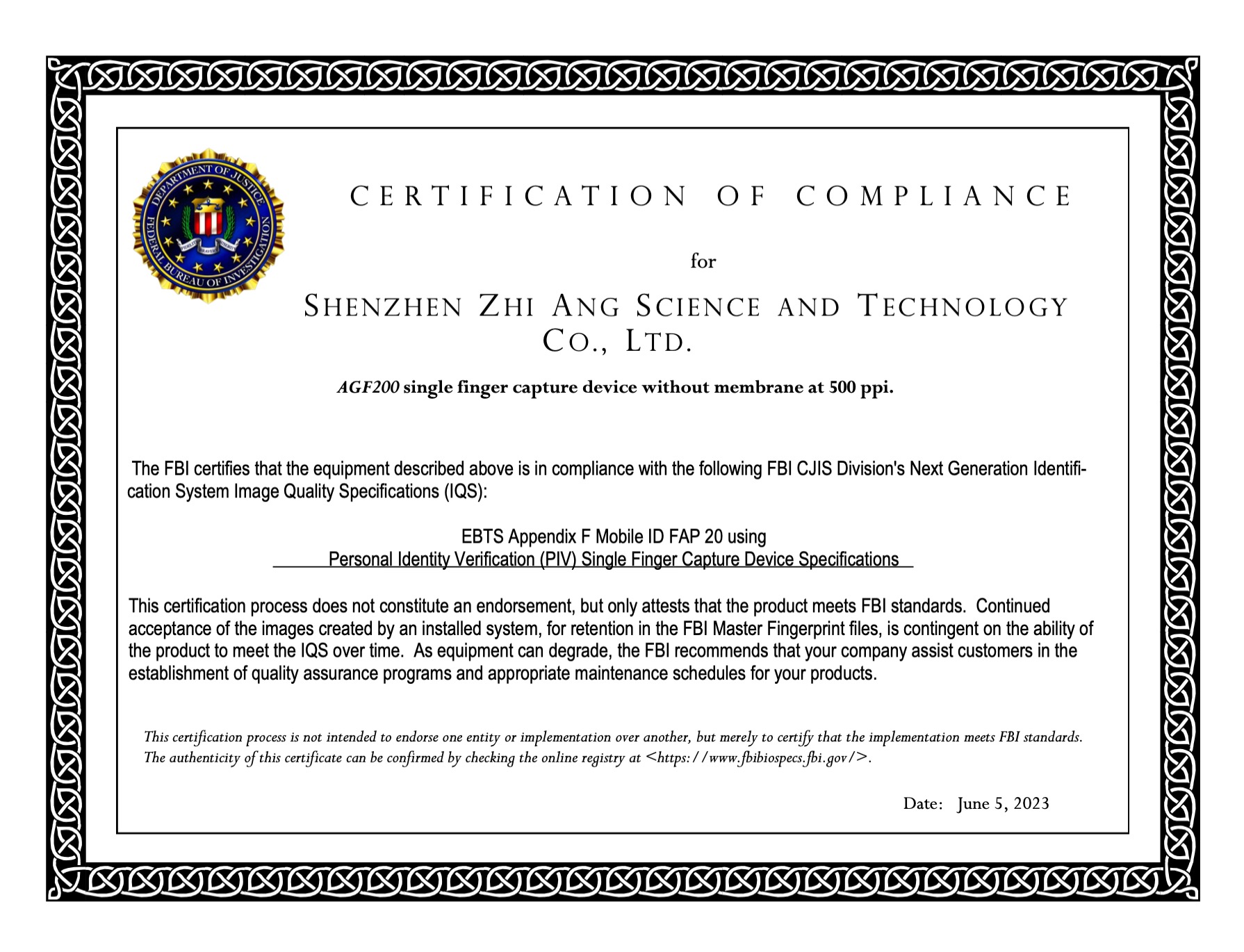 FBI PIV certificate